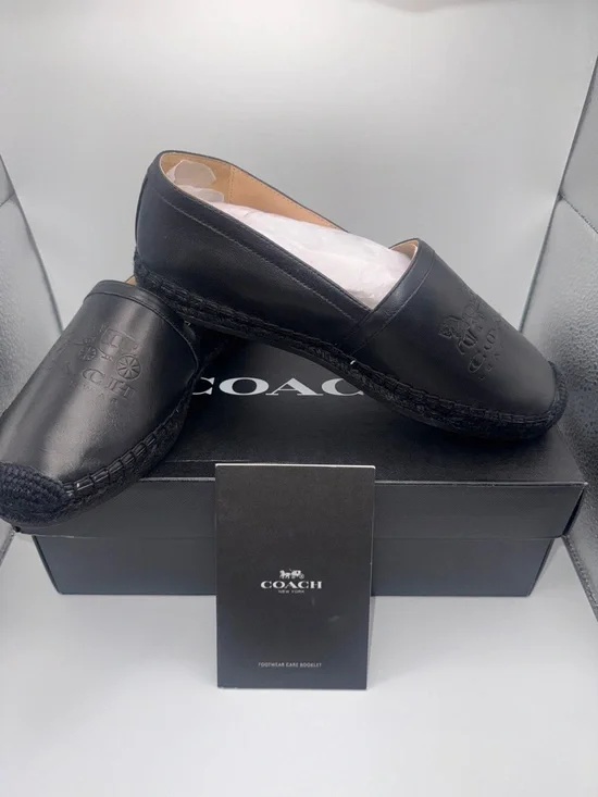 Coach Charlie Leather Espadrille Flats Black Women's Size 7 w/Box - Picture 6 of 9